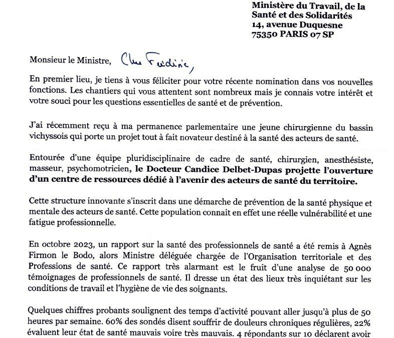 Lettre au ministre délégué de la Santé et de la Prévention